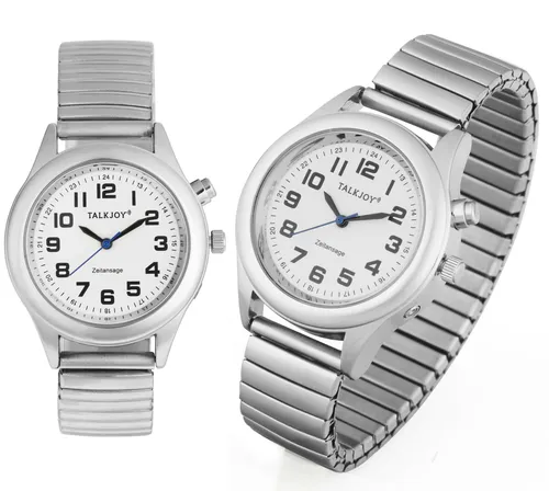 PROFI Herren Sprechende Armbanduhr SILBER Uhr Blindenuhr Zeitansage Kalender
