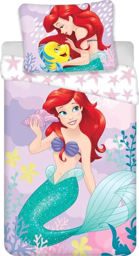 Bettwäsche Meerjungfrau ARIEL 140x200 aus 100% Baumwolle - Hochwertige Bettwäsche in bezauberndem Meerjungfrau-Design, ideal für Kinderzimmer und sorgt für süße Träume.