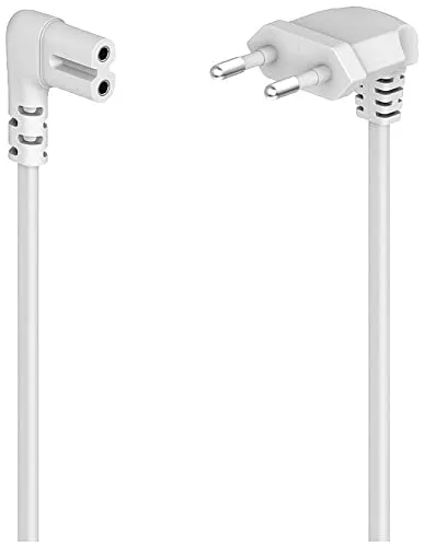 Hama Netzkabel, abgewinkelt, 2 polig, Eurostecker, 5m (Doppelnut/C7, Stromkabel, Netzkabel Eurostecker, Gerätekabel, für Drucker, Netzteile, Fernseher, Radio, Kassettenrekorder etc.) weiß