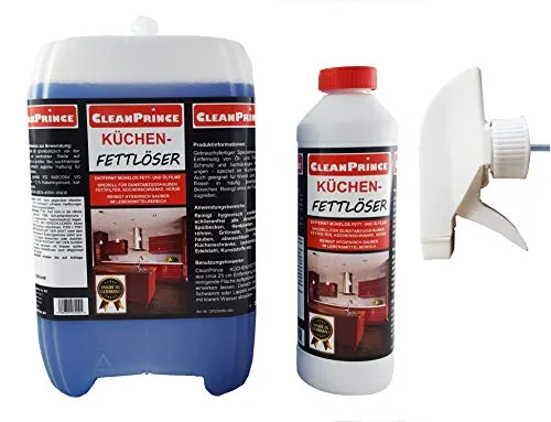 CleanPrince Küchen-Fettlöser 2,5 Liter - Spezialputzmittel zur mühelosen Entfernung von Fett- und Ölfilmen, ideal für Dunstabzugshauben und Küchenoberflächen, sorgt für hygienische Sauberkeit im Lebensmittelbereich.