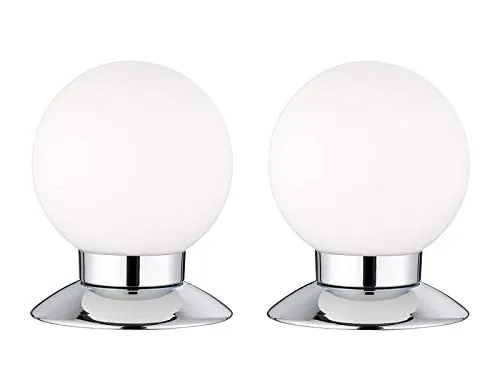 meineWunschleuchte 2er-Set kleine touch Kugelleuchten 13cm Chrom mit Glaskugel weiß