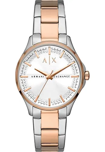 Armani Exchange AX5258 Damen Uhr - Elegante 36mm Armbanduhr mit zweifarbigem Edelstahlgehäuse und -armband, wasserdicht bis 50m – perfekt für stilvolle Anlässe und den Alltag.