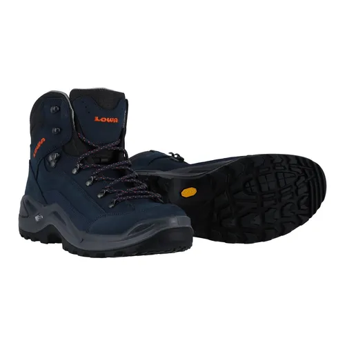 Lowa Renegade Mid LL Wanderschuhe - Dunkelblau/Orange Herren, Größe 42 (US 9) - Wanderschuhe mit gewachstem Nubukleder und Lederfutter, ideal für Wanderungen auf befestigten Wegen und für ein hervorragendes Fußklima.