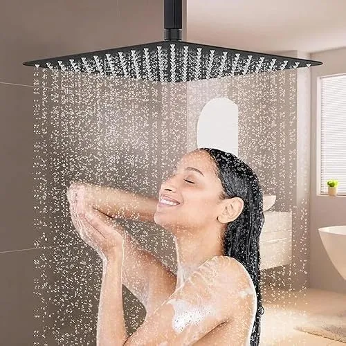 Regendusche Duschkopf/Regenbrause/Regenduschkopf 40x40 cm Schwarz Edelstahl Hochdruck Kopfbrause Regendusche quadratisch mit selbstreinigenden Düsen auch als Regendusche mit Armatur