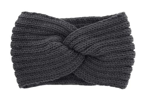 axy Damen Strick Stirnband mit Twist Knoten, Winter Haarband, Headband gestrickt Haarband (Dunkelgrau)