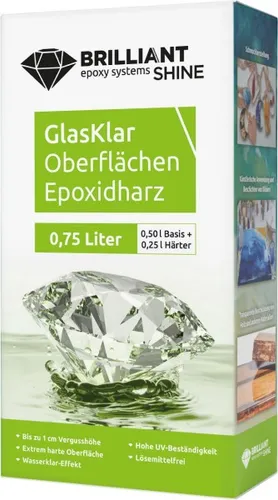 Brilliant Shine Oberflächen Epoxidharz Glasklar A+B, 0,75L - EP Epoxidharz für glänzende, kratzfeste Oberflächen, ideal für kreative DIY-Projekte und professionelle Anwendungen.