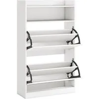 Costway Schuhschrank mit 2 Klappen - Platzsparend und Stilvoll - Stilvoller Schuhschrank in Weiß (60 x 24 x 102 cm) mit stabilen Klappen und rutschfesten Pads. Ideal für Flur und Wohnzimmer, bietet er Ordnung und Nutzung des vertikalen Raums.