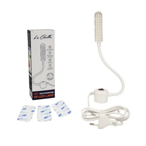 La Canilla Lampe 30 LED-Birnen 6000 K 3 W Kaltlicht mit Magnetfuß und selbstklebenden Metallplatten für Nähmaschinen und andere Oberflächen | Kleine LED-Schreibtisch- und Werkbanklampe