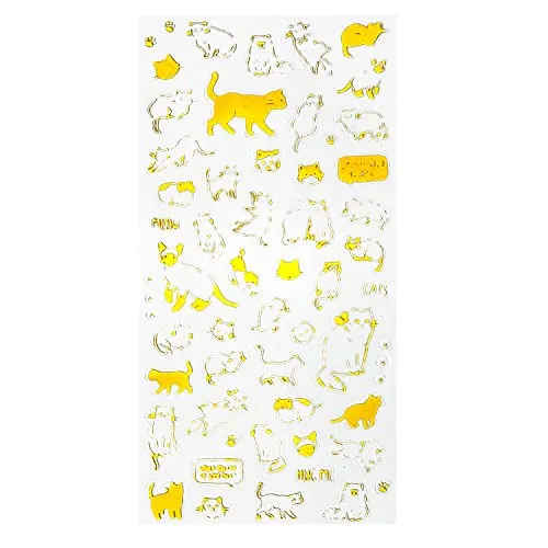 Oblique Unique® 60 Katzen Sticker Kätzchen Aufkleber für Scrapbooking als Geschenkdeko zum Dekorieren Verzieren Basteln Spielen Glänzend in Gold