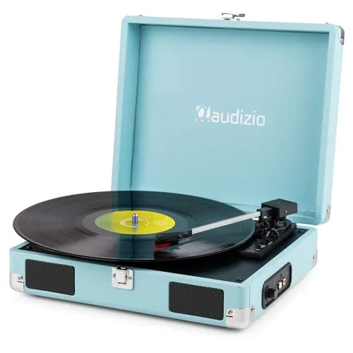Audizio RP111BL - Koffer Plattenspieler mit Lautsprecher | Autostopp | 33/45/78 RPM | RCA | Kopfhöreranschluss | Schallplattenspieler Retro | Turntable Vinyl Player | Gramofon Record Player, Blau