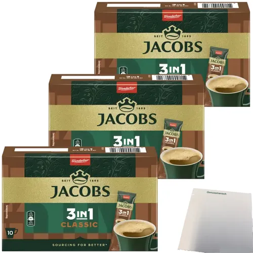 Jacobs 3in1 Kaffee-Sticks Classic 30er 3x120g Packung usy Block