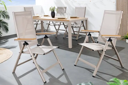 riess-ambiente Gartenstuhl DESIGNO taupe / natur · wetterfester klappbarer Hochlehner (Einzelartikel, 1 St), Balkonstuhl mit verstellbarer Rückenlehne · aus Aluminium & Polyester