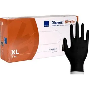 Abena Einmalhandschuhe Classic Sensitiv, schwarz, 100 Stück, Nitril, chemikalienbeständig, lebensmittelecht, Größe XL
