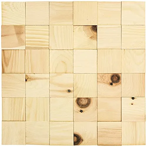 wodewa Holzmosaik Zirbe strukturiert Vollholz selbstklebend 3D I Wandverkleidung 50x50mm (Matte 300x300mm) I Holzquadrate Wand Schlafzimmer I Wandpaneele Made in Germany I Arve Duft Natur 50