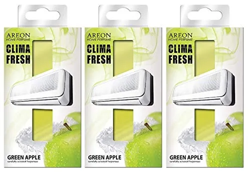 Areon Clima Fresh Lufterfrischer Apfelgrün Zuhause Klimaanlage Duft Fruit Original Zuhause Wohnzimmer Büro Shop (Green Apple 3 Stück)