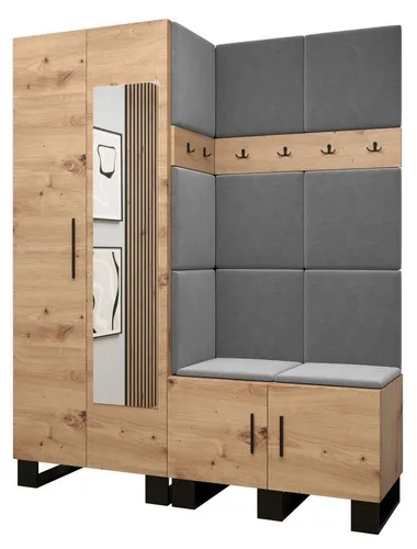 ABIKS MÖBEL Garderoben-Set ARTIN Set 14 Garderobe mit gepolsterten Paneelen, Industriell Design