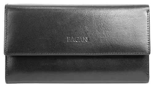 BAGAN Geldbörse Echt Leder schwarz Damen - 018956 - Damen-Geldbörse aus echtem Leder in elegantem Schwarz, bietet viel Platz für Karten und Münzen, perfekt für stilbewusste Frauen.