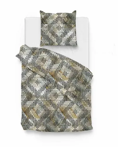 ZO HOME Cotton Bettwäsche 155x220 Sol Rauten Holz natur grau gold - Hochwertige 2-teilige Bettwäsche aus 100% Baumwolle, pflegeleicht und hautfreundlich, ideal für einen erholsamen Schlaf.