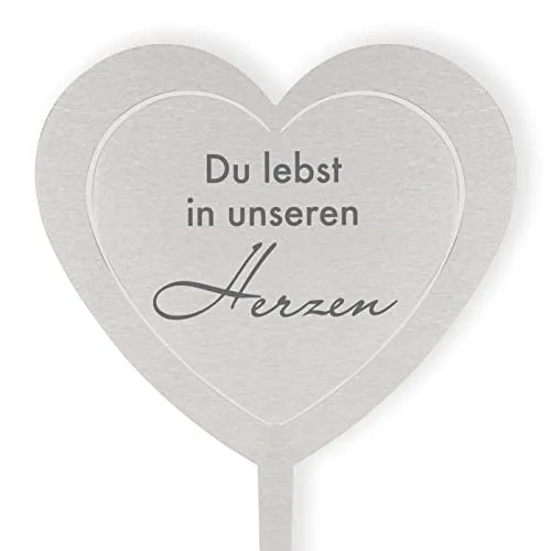 DOLORINO Grabstecker 'Du lebst in unseren Herzen', eine schöne Grabdekoration, liebevolle Erinnerung fürs Grab oder zuhause, liebevolle Erinnerung