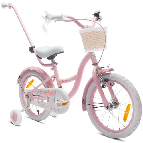 sun baby Mädchenfahrrad 16 Zoll Flower Bike mit Schubstange - Kinderfahrrad für Mädchen von 2 bis 6 Jahren, verstellbar und mit robustem Stahlrahmen für Sicherheit und Langlebigkeit. Ideal für aktive Kinder!