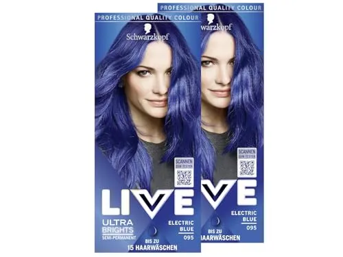 Schwarzkopf LIVE Ultra Brights Semi-Permanente Haarfarbe 095 Electric Blue (2x 142 ml), Coloration für intensive oder pastellige Farbergebnisse, hält 12–15 Haarwäschen, mit Pflege-Conditioner