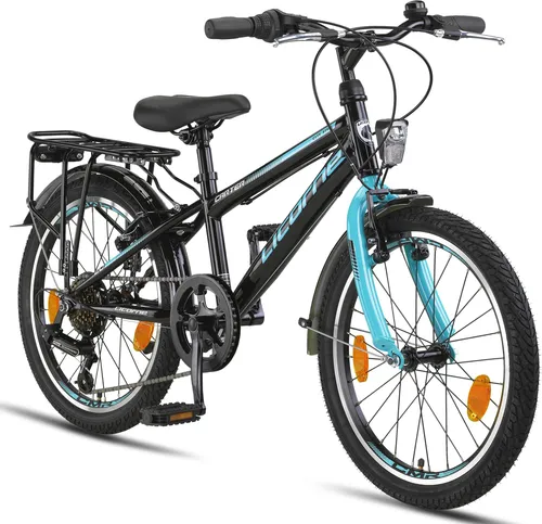 Licorne Bike Mountainbike Carter Premium 20 Zoll für Kinder, Schwarz/Blau - Fahrrad für Kinder mit 20 Zoll Laufrädern, ideal für sichere Fahrten im Straßenverkehr und bis 95 kg belastbar.
