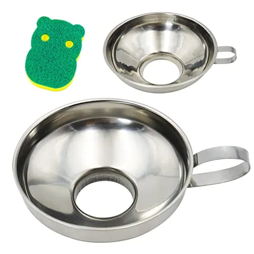 TheStriven 3 Stück Jam Trichter Breiter Mund Trichter Marmeladentrichter Canning Trichter Edelstahl Trichter Set mit Griff für Breite und Normale Dosen Zum Marmelade, Dressing, Mit Reinigungsschwamm