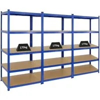 PROREGAL® Schwerlastregal MegaDeal TAURUS 3-tlg. - 3 Schwerlastregale in Blau, hohe Traglast von 175 kg pro Ebene, einfache Steckmontage ohne Werkzeug – ideal für Werkstatt und Garage!