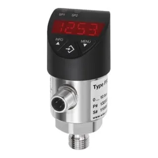 Riegler Elektr. Druckschalter mit Digitalanzeige, M12x1, G 1/4, 0-100 bar - Druckschalter für Flüssigkeiten, Gase und Druckluft, individuell programmierbare Schaltfunktionen und hohe Sicherheit durch Passwortschutz.