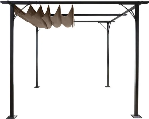 HW Pergola HWC-C42 mit Schiebedach - Partyzelte mit robustem 6cm Gestell und praktischem Schiebedach in taupe-braun – ideal für Gartenfeiern und Outdoor-Events.