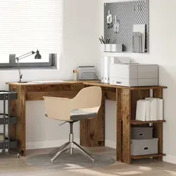 vidaXL Brauner Eckschreibtisch Alte Holzoptik MDF - Kinderschreibtische mit rustikalem Design, ideal für Ecken, bieten Platzersparnis und zwei praktische Regale für optimale Organisation.