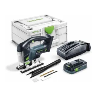 Festool CARVEX PSBC 420 Stichsäge, 18V mit Akku und Koffer - Hochleistungs-Stichsäge mit 3-facher Sägeblattführung für präzise Kurven. Ideal für Holz und NE-Metall, inkl. Bluetooth-Absaugung für sauberes Arbeiten.