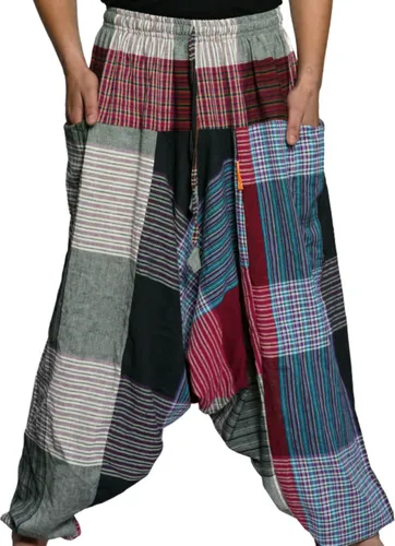 Haremshose Singharaja - Bunte Pumphose für Damen - Sonstige Hosen: Figurumschmeichelnde Aladinhose aus handgewebter Baumwolle, ideal für Yoga und Freizeit. Mit praktischen Taschen und elastischem Bund für perfekten Sitz.