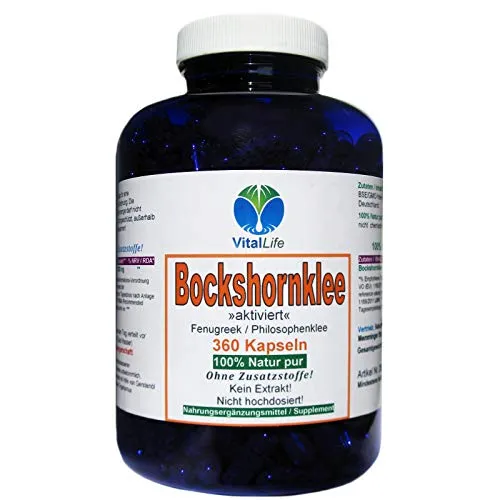 Bockshornklee PREMIUM Fenugreek aktiviert 360 Kapseln Haut Haare Stillzeit Wechseljahre Magen Darm NATUR PUR Ohne Zusatzstoffe. 26338