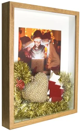 BD ART Box 3D 21x30 cm Objektrahmen Bilderrahmen, Rechteckig Eiche zum befüllen, tiefer für objekte, suvenirs 3 cm, für Wandbehang oder Desktop