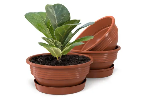 Plastard Pflanzschale Pflanzschalen mit Untersetzer Otto 3er Set Terrakotta Ø 25 cm (Set, 3 St., Pflanzschale mit Untersetzer), UV-beständig, witterungsbeständig, Optionale Drainagelöcher