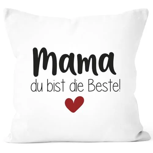 SpecialMe® Kissen-Bezug Mama du bist die Beste Danke Sagen Geschenk für Mama Muttertag Weihnachten Weiss 40cm x 40cm