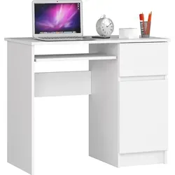 AKORD Piksel Schreibtisch Klein mit Schubladen – Kompakter Office Desk - Schreibtisch für kleine Räume B90 x H77 x T50 cm mit stabiler Tastaturablage und Stauraum durch Schublade und Schrank. Pflegeleichte Oberfläche und einfache Montage.