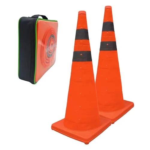 2x28 Zoll (70cm) Pylonen Faltbar Leitkegel Verkehrskegel Reflektierender Sicherheitskegel Faltleitkegel Warnkegel Orange