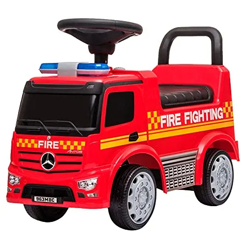Bandits & Angels Rutschauto Mercedes Benz Feuerwehrauto Rot ab 1 Jahr für Jungen – Rotes Feuerwehrwagen für Kinder – Feuerwehrauto mit Hupe