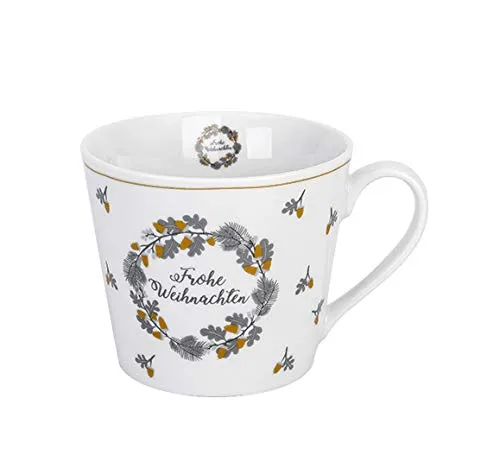 Krasilnikoff Tasse Happy Mug CUP Weihnachten Hipster Deer Tannen Sterne Porzellanbecher, Spülmaschinen- und mikrowellengeeignet Hochwertiges Porzellan