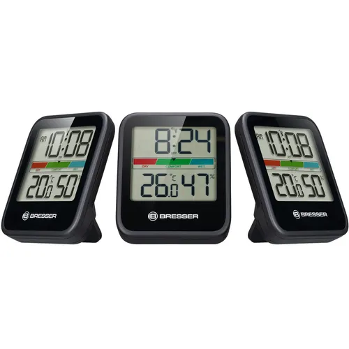BRESSER Hygrometer Climate Monitor DCF 3er Set - Hygrometer für Schlafzimmer, Küche und Kinderzimmer mit farbiger Raumklima-Komfortanzeige, ideal zur Überwachung von Temperatur und Luftfeuchtigkeit für Ihr Wohlbefinden.