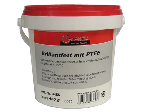 Atlantic Brillantfett Kugellager Fahrrad Teflon PTFE Fett 450g Eimer - Hochwertiges Schmierfett mit PTFE für zuverlässigen Schutz und optimale Schmierung von Kugellagern. Ideal für den Einsatz am Fahrrad und in anderen mechanischen Anwendungen.