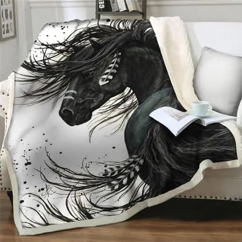 Kuscheldecke Schwarzes Tier Pferd Erwachsener, Weiche Flauschige Decke Kinder Mädchen Jungen, Warm Wendedecke Flanell Fleecedecke TV-Decken Sofadecke Wohndecke Couchdecke Tagesdecke - 130x150 cm
