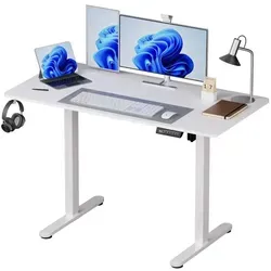 relaxdays Höhenverstellbarer Schreibtisch mit LED-Display - Weiß - Der relaxdays Schreibtisch vereinfacht ergonomisches Arbeiten im Home Office. Mit einem LED-Display und 4 Speicherplätzen passt Du die Höhe mühelos an. Stabiler Metallrahmen und leiser Motor garantieren ein angenehmes Arbeitsumfeld.