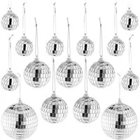 Relaxdays Discokugeln Glas Silber 15er Set Aufhängbar 3 Größen ø 3 cm 5 cm 10 cm