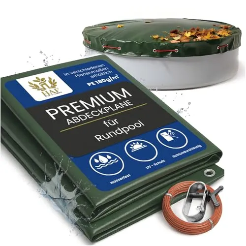 HAF® Abdeckplane für Rund Pool Ø 500cm - Poolabdeckung aus wasserdichtem PE (180g/m²) für ganzjährigen Schutz, extrem reißfest und UV-stabil. Schützt Ihr Poolwasser vor Schmutz und Witterungseinflüssen.
