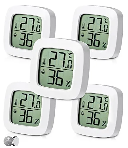 Jissta 5 Stück Innenthermometer luftfeuchtigkeitsmesser Thermometer,Luftfeuchtigkeitsmesser-Monitor mit Temperaturmesser-Sensor,Mini Digital Temperaturmesser Feuchtigkeitsmesser für Gewächshaus Home