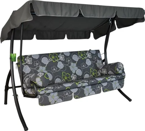 Hollywoodschaukel Trend Meran grau - Gartenmöbel: 3-Sitzer Hollywoodschaukel mit verstellbarem Sonnendach und kinderleichter Montage, ideal für entspannte Stunden im Freien.
