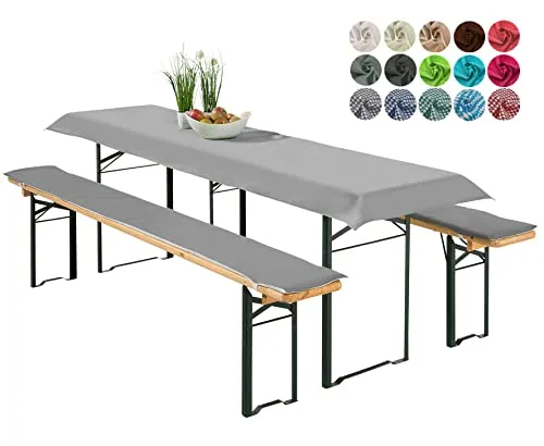 heimtexland ® Bierzeltgarnitur Auflagen Set 3-teilig - Bankauflagen Set in Grau für Tischmaß 70 x 220 cm, strapazierfähig und pflegeleicht, ideal für Feste und Feiern - zertifiziert nach Ökotex Standard 100.